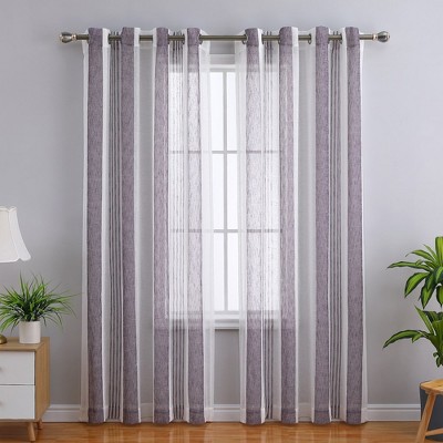 Garvee Sheer Stripe Curtains for Living Room Bedroom Window Grommet Voile Drapes, 2 Panels