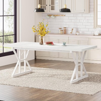 White Farmhouse 71-Inch Rectangular Wood Dining Table for Six