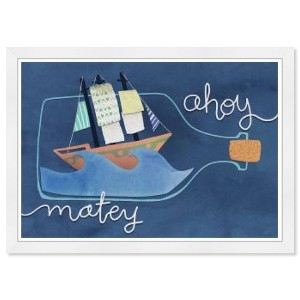 21" x 15" Ahoy Matey Ship in Bottle Coastal Framed Art Print: Modern Decor - Wynwood Studio - 1 of 4