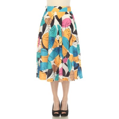 Women's Leaf Print Flared Midi Skirt