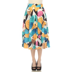 Women's Leaf Print Flared Midi Skirt - 1 of 4