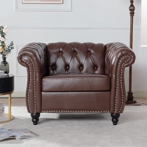 NicBex 84.65" Chesterfield Sofa with Rolled Arm, Modern PU Leather 3 Seater Sofa Couch, Upholstered Vintage Couch for Living Room - 1 of 4