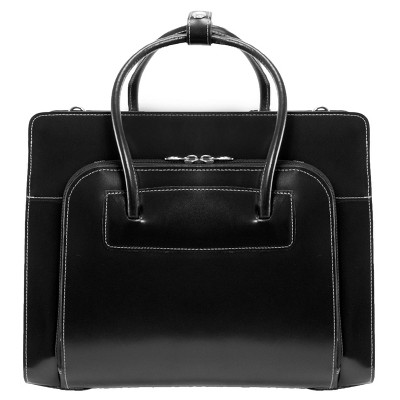 ladies black leather laptop bag