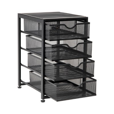 Compact Black Metal Mesh 4-Drawer Cabinet Organizer