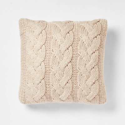 Oversized Chunky Cable Knit Square Throw Pillow Neutral - Threshold™