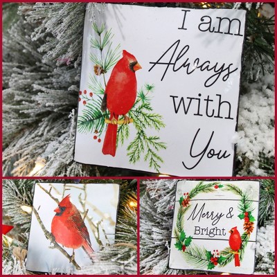 Vintage Tin Style Painted Cardinal Christmas Ornaments Set
