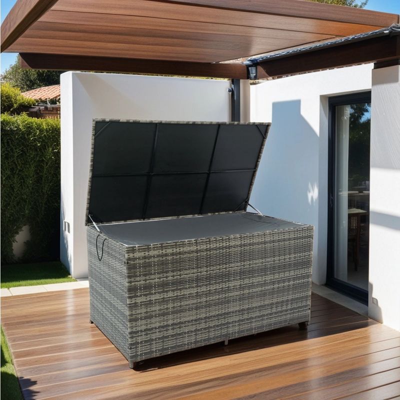 Molly 200 Gallon Rattan Deck Box, Large Patio Storage Box, Outdoor Furniture - Maison Boucle, 1 of 9