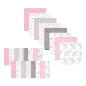 Hudson Baby Infant Girl Rayon from Bamboo Washcloth Bundle, Girl Elephant, One Size - 1 of 4