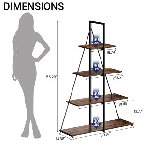 4-Tier Ladder Bookshelf with Sailboat-Inspired A-Shaped Frame Wooden Storage Shelves for Living Room Home Office Bedroom, Brown - 1 of 4