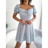 Coolmee Women 2025 Summer Mini Dress Puff Short Sleeve Drawstring V Neck Casual Floral Print Sundress - 4 of 4