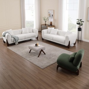 Modern Boucle Fabric Sofa Set - 2 Sofas and 1 chair with Sleek Wooden Legs for Living Room or Home Office - Morden Fort - 1 of 4