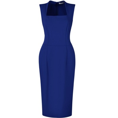 Hobemty Women's Sleeveless Square Neck Elegant Work Sheath Dress