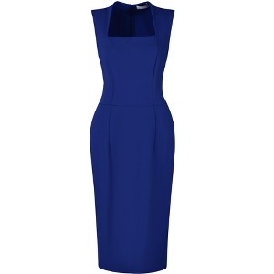 Hobemty Women's Sleeveless Square Neck Elegant Work Sheath Dress - 1 of 4