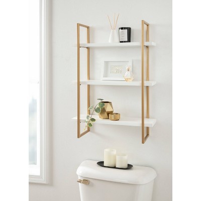 Elegant 32'' White and Gold Floating Wall Shelf with 3 Tiers