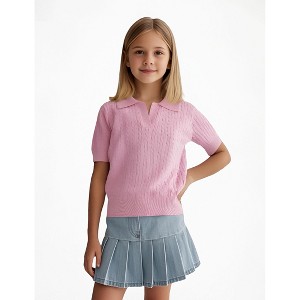 Clearlove Girls' Peter Pan Collar Sweater - Short Sleeve Cotton Blend Pullover - 1 of 4