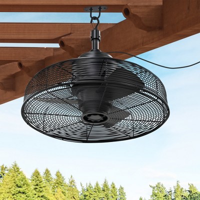 20 Inch Outdoor Ceiling Fan, IPX4 Waterproof Metal Caged Fan with 3CCT Light, 3-Speed AC Motor, Plug-In for Gazebo Patio Porch, Black