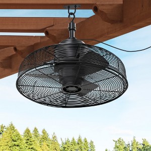 20 Inch Outdoor Ceiling Fan, IPX4 Waterproof Metal Caged Fan with 3CCT Light, 3-Speed AC Motor, Plug-In for Gazebo Patio Porch, Black - 1 of 4