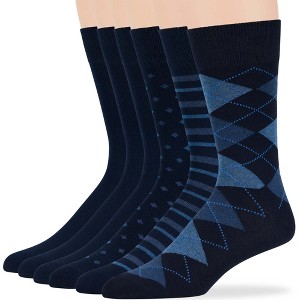 Men's Dress Socks Cotton - 6 pack- Seamless - Argyle, Dot, Striped - Shoe Size 9-12 L - Black, Brown | 7BIGSTARS KINGDOM - 1 of 4