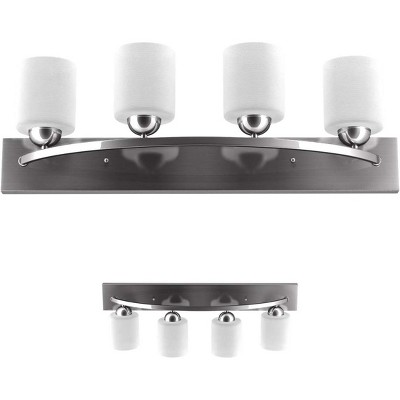 Tangkula Bathroom Vanity Lamp Brushed Nickel Wall Mounted Vanity Lighting Fixture with White Glass Shade Wall Sconce Pendant Lamp (Nickel, 4)