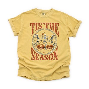 Simply Sage Market Women's Tis The Season Fall Short Sleeve Garment Dyed Tee - XL - Mustard - 1 of 2