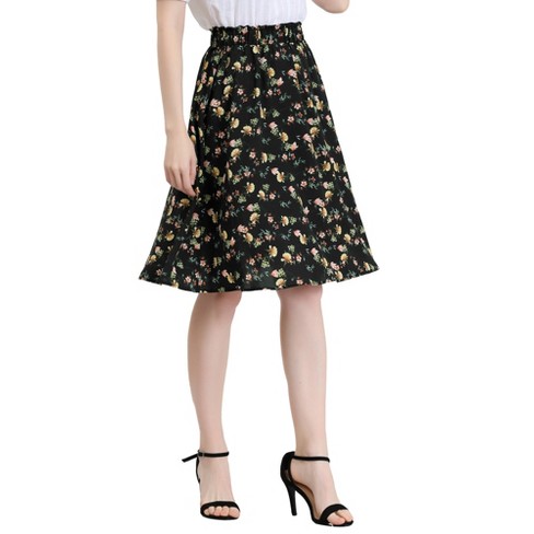 Black floral 2025 knee length skirt