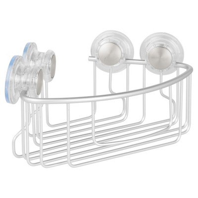 Rustproof Aluminum Turn-N-Lock Suction Bathroom Shower Corner Basket Silver - iDESIGN