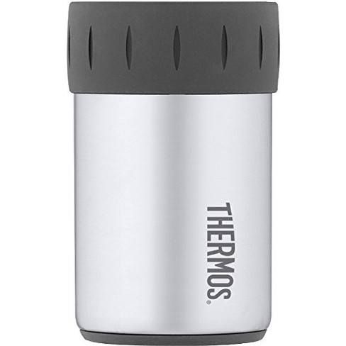 THERMOS Vacuum Insulated Beverage Can Insulator: 12 oz Capacity,  Black/Silver, Stainless Steel