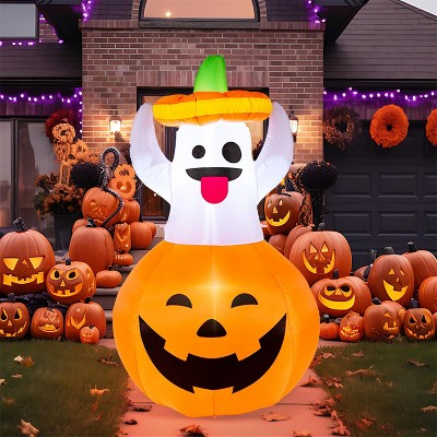 Joyfy 5 FT Halloween Inflatable Outdoor Decorations, Inflatable Ghost in Pumpkin with LEDs for Halloween Party Yard, Garden, Lawn Outdoor Decoration