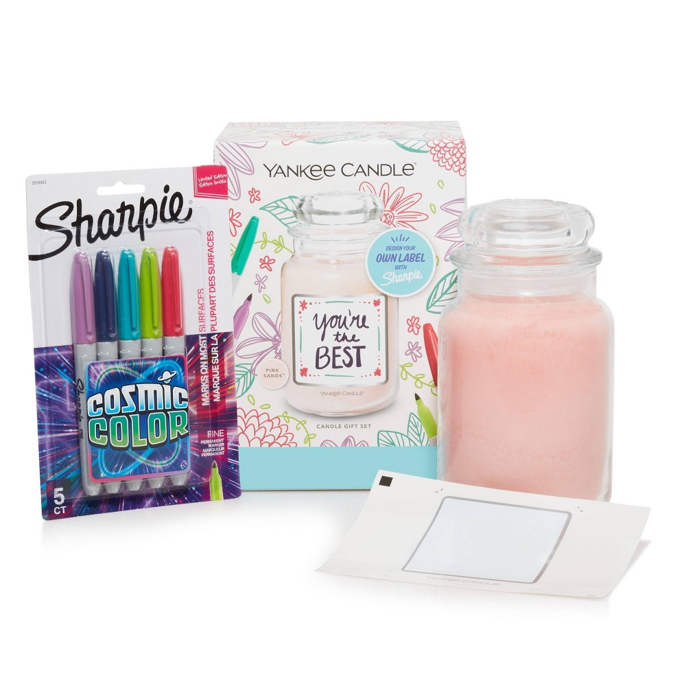 Photos - Figurine / Candlestick Yankee Candle Sharpie Gift Set Glass Pink Sands Jar Candle  