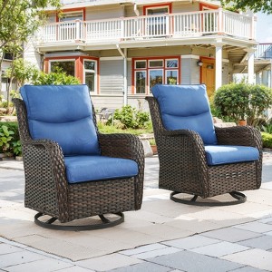Outdoor Swivel Rocker Patio Chairs - 360 Degree Swivel Glider Seating Wicker Rocking Chairs Set of 2 with High Back for Porch Balcony Deck - 1 of 4