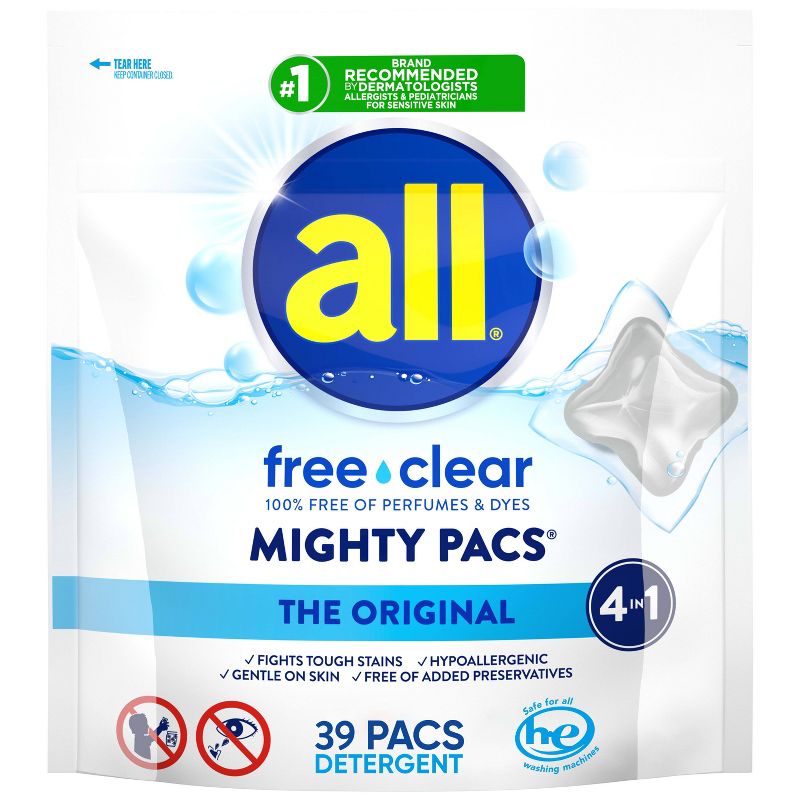 All Mighty Pacs Free Clear Laundry Detergent Pacs - 39ct/25.8oz, 1 of 11
