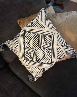 Square Embellished Geometric Decorative Throw Pillow Off-white
