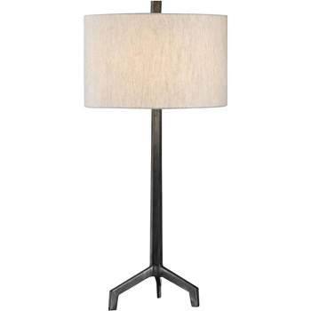 Uttermost Modern Table Lamp 33 3/4" Tall Burnished Raw Steel Linen Fabric Drum Shade for Living Room Bedroom House Bedside Home