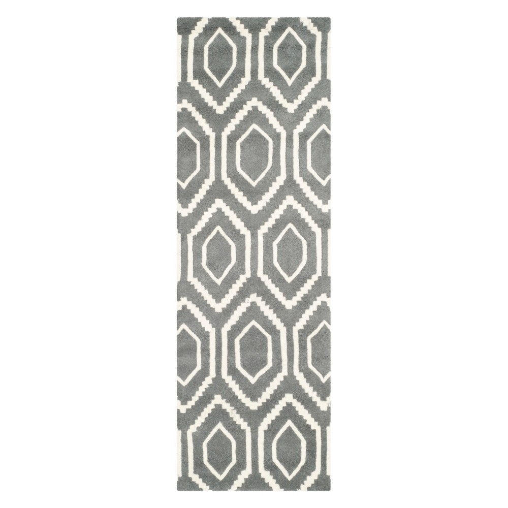 2'3inx11' Runner Kay Geometric Tufted Accent Rug Dark Gray/Ivory - Safavieh