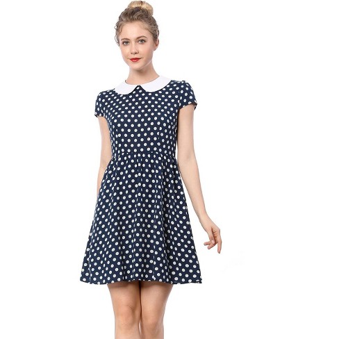 Blue polka dot cheap dress with white collar