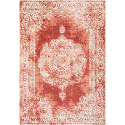 Peach and Ivory Synthetic Medallion Area Rug, 3 x 5 ft