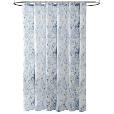 LunaLulinlk 15-Piece Marble Polyester Shower Curtain Set, Blue