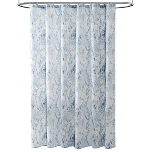 LunaLulinlk 15-Piece Marble Polyester Shower Curtain Set, Blue - 1 of 4