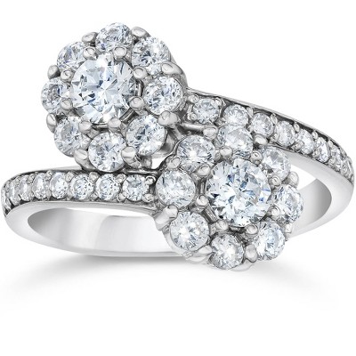 Pompeii3 1 1/2 Ct Round Cut Diamond Forever Us 2-Stone Halo Engagement Ring White Gold