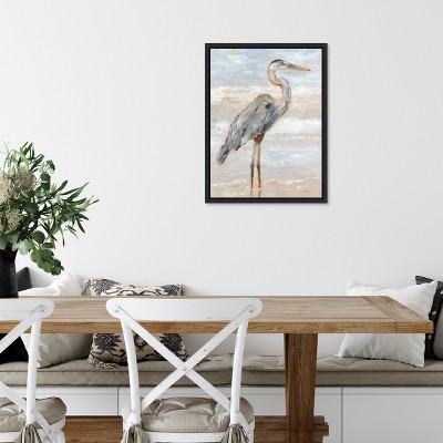 Ethan Harper Beach Heron I Canvas Print in Sylvie Black Frame