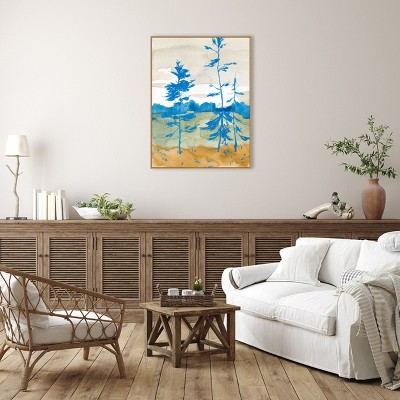 Cerulean Spruce Trees Nature Vista Framed Canvas Wall Art