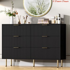Living Room 6 Drawers Dresser for Bedroom, Fluted Dresser Chest of Drawers w/ Handle, Wood Modern Dressers for Closet, Furniture Storage Organizer - 1 of 4