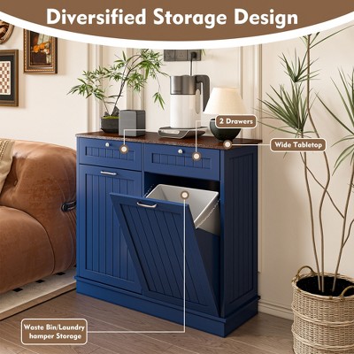Navy Blue Medium Wood Freestanding Double Tilt-Out Trash Cabinet