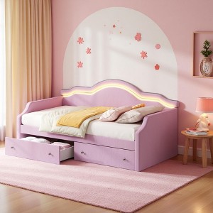 Polibi Velvet Twin/Full Daybed with APP-Controlled Light Strip and 2 Drawers - 1 of 4