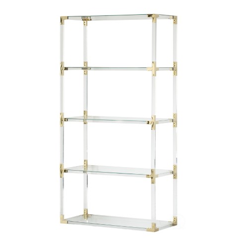 Fabulaxe Acrylic Gold Metal Modern 4 Shelf Etagere Bookcase With Glass ...