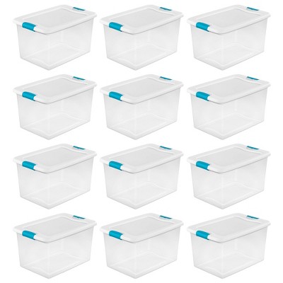  Sterilite 15 Qt Latching Storage Box, Stackable Bin with Latch  Lid, Plastic Container to Organize Clothes in Closet, Clear with Grey Lid,  12-Pack