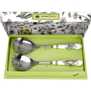 Portmeirion Botanic Garden Set of 2 Salad Servers, 10 Inch Salad Serving Set, Azalea and African Lily Motifs, Made from Stainless Steel and Porcelain - 1 of 4