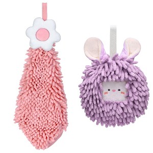 REGALWOVEN 2 Packs Soft Absorbent Cute Decorative Chenille Hand Towel for Bathroom 6" x 15"/7" x 7" - 1 of 4