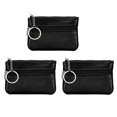 Unique Bargains PU Leather Change Purses Small Organizer Bags with Zipper and Key Ring 3 Pcs