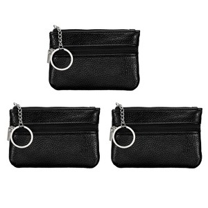Unique Bargains PU Leather Change Purses Small Organizer Bags with Zipper and Key Ring 3 Pcs - 1 of 3